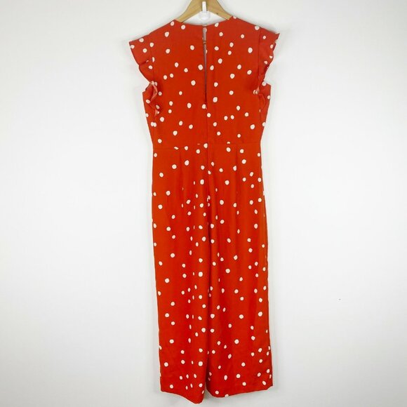 Icone Simons Jumpsuit Womens Size Medium Red Polka Dot Ruffle Sleeve Wide Leg - Picture 4 of 5